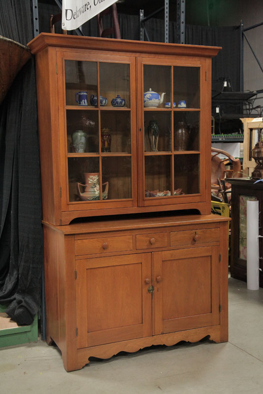 TWO PIECE STEP BACK CUPBOARD.