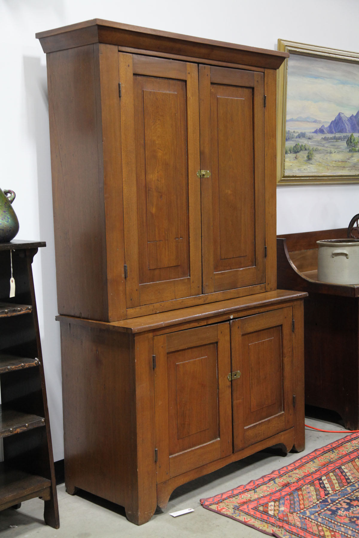TWO PIECE STEPBACK CUPBOARD. 