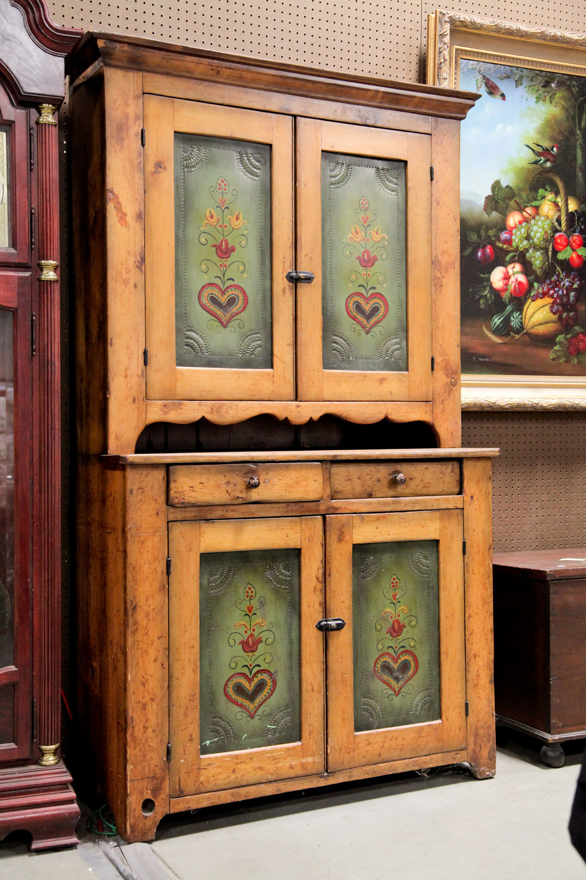 TWO PIECE STEPBACK CUPBOARD. 
