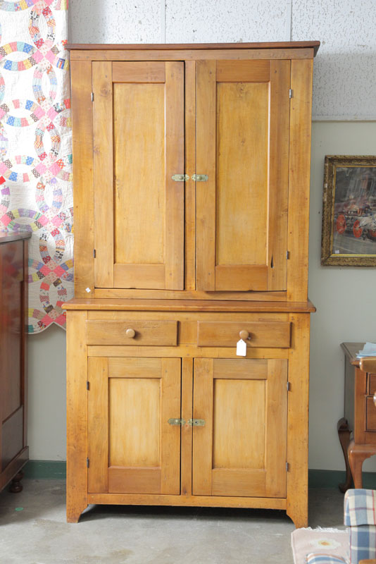 TWO PIECE STEPBACK CUPBOARD. Pine