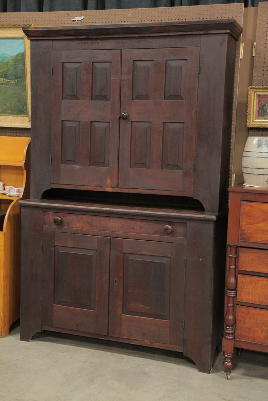 TWO PIECE WALL CUPBOARD. Dark