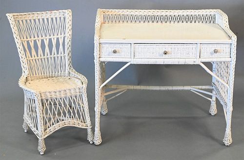 TWO PIECE WICKER DESK AND CHAIR,