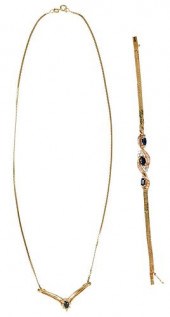 TWO PIECES 14KT. SAPPHIRE AND