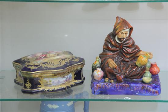 TWO PIECES. A handpainted ceramic
