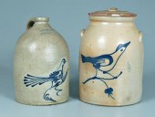 Two pieces bird decorated ston