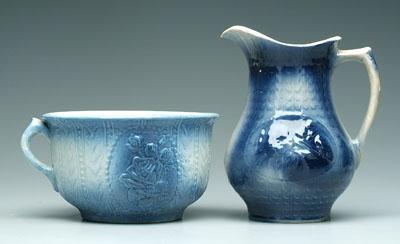 Two pieces blue, white crockery: