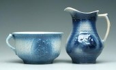 Two pieces blue, white crocker