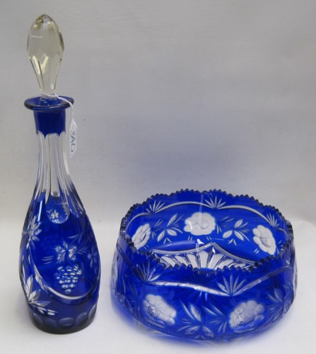 TWO PIECES BOHEMIAN CUT GLASS