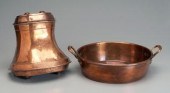 Two pieces copper: heavy bowl,