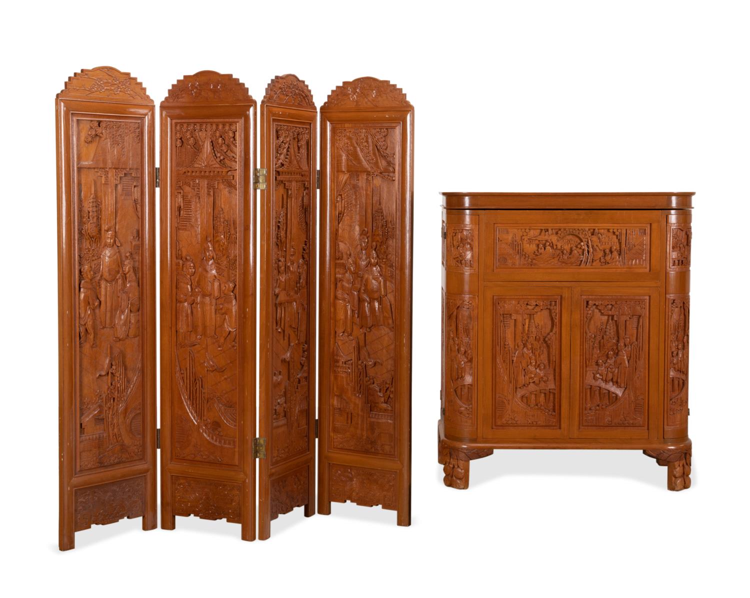 TWO PIECES GEORGE ZEE CARVED TEAK