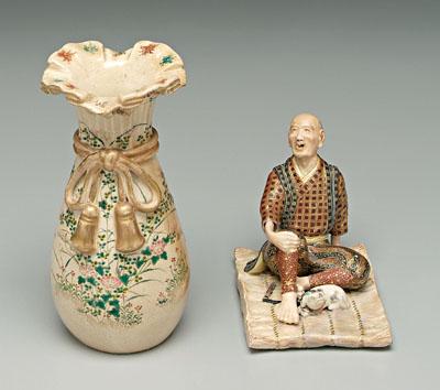 Two pieces Japanese satsuma, vase