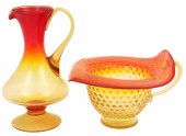 TWO PIECES OF AMBERINA ART GLA