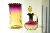 TWO PIECES OF AMBERINA GLASS.