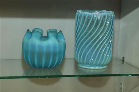 TWO PIECES OF ART GLASS. A blue and