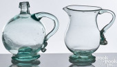 TWO PIECES OF BLOWN AQUA GLASS