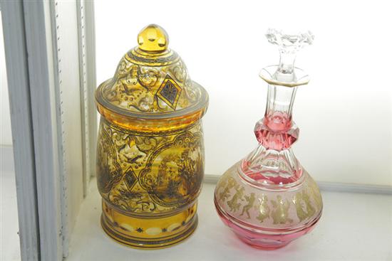 TWO PIECES OF BOHEMIAN GLASS.