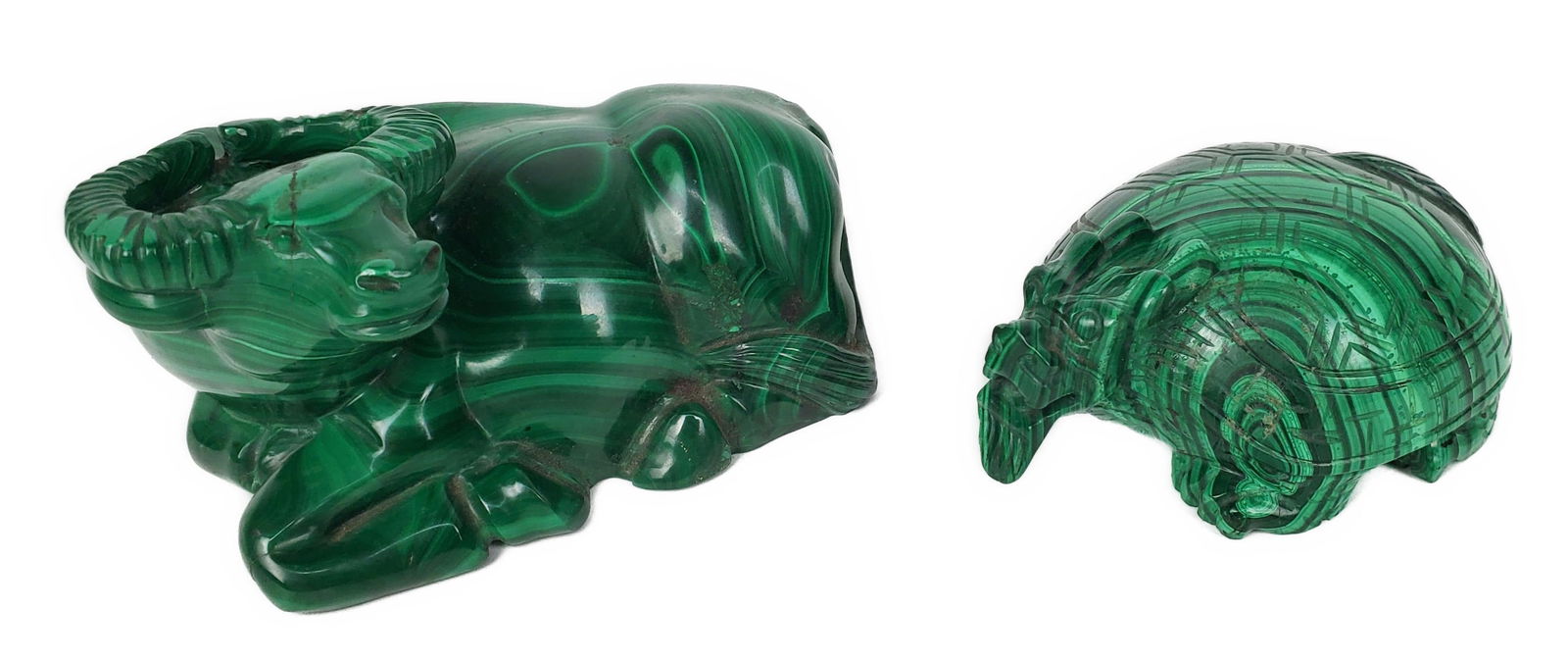 TWO PIECES OF CARVED MALACHITE TO
