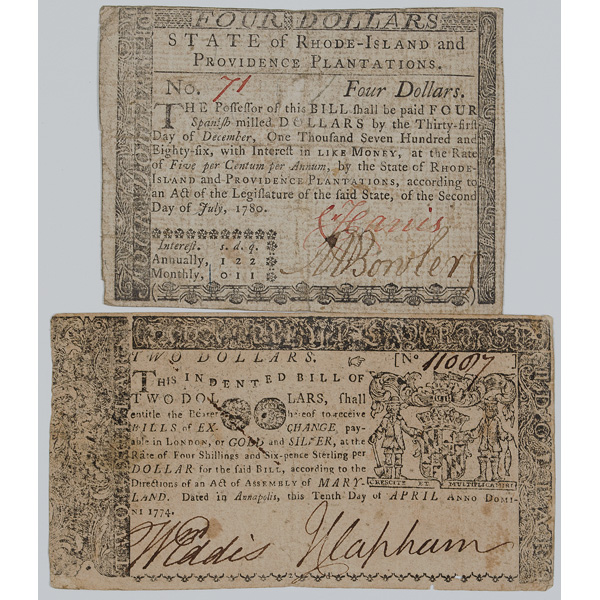 Two Pieces of Colonial Currency Lot