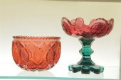 TWO PIECES OF COLORED CUT GLAS