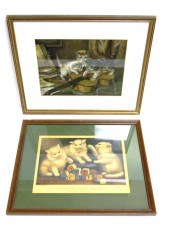 Two pieces of feline art inclu