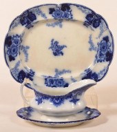TWO PIECES OF FLOW BLUE IRONST