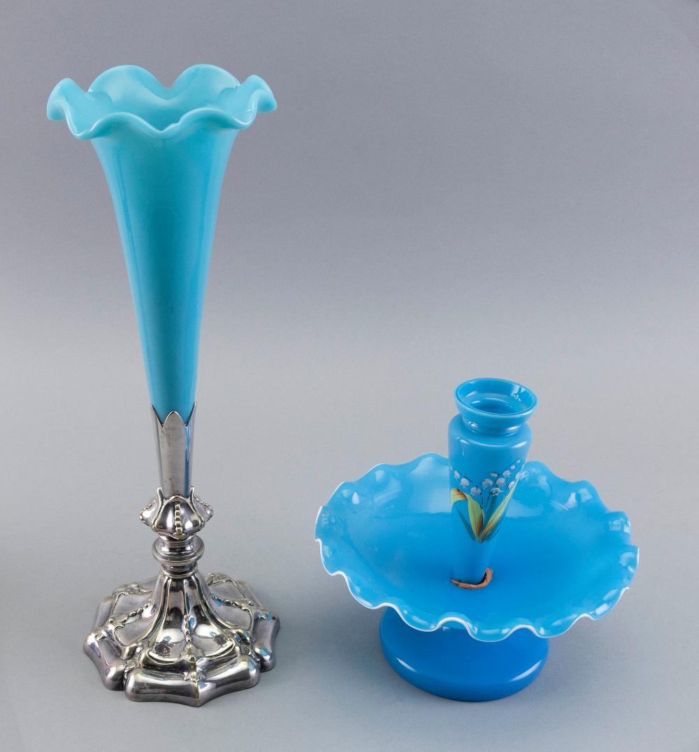 TWO PIECES OF FRENCH BLUE OPALINE