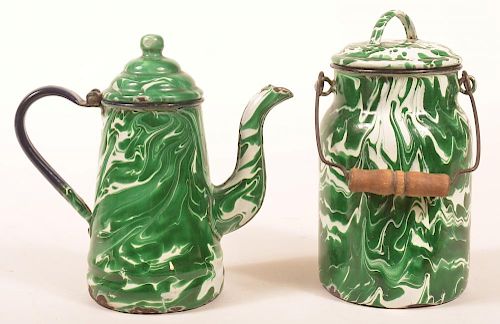 TWO PIECES OF GREEN LARGE SWIRL