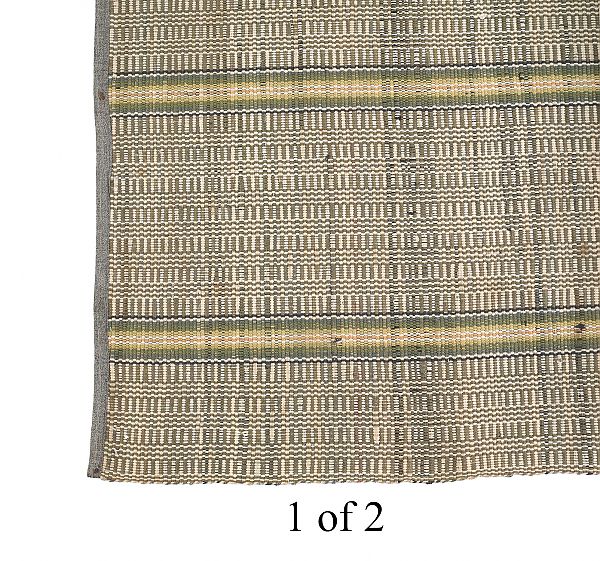 Two pieces of green woven rag rug