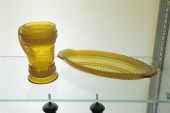 TWO PIECES OF HOLLY AMBER GLAS