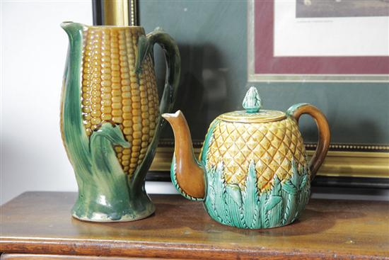TWO PIECES OF MAJOLICA. Pineapple