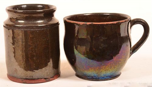 TWO PIECES OF MANGANESE GLAZED