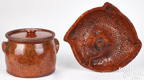 TWO PIECES OF PENNSYLVANIA REDWARE,