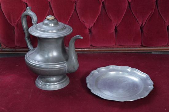 TWO PIECES OF PEWTER. Coffee pot