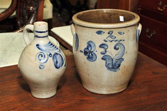 TWO PIECES OF STONEWARE. A cobalt