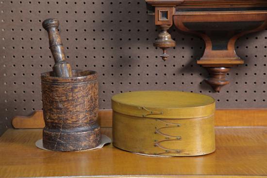 TWO PIECES: PANTRY BOX AND MORTAR
