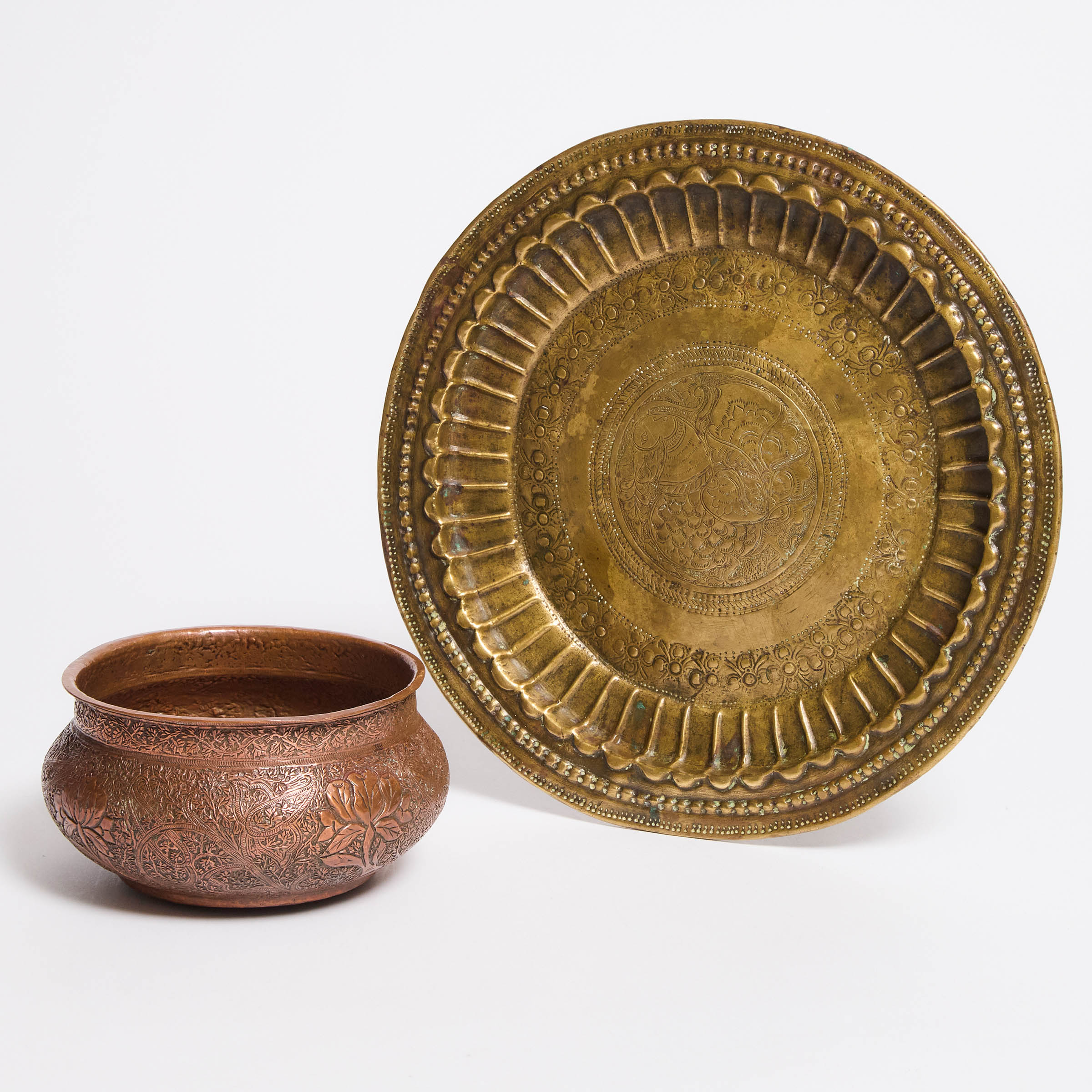 Two Pieces Persian Metal Ware, 19th