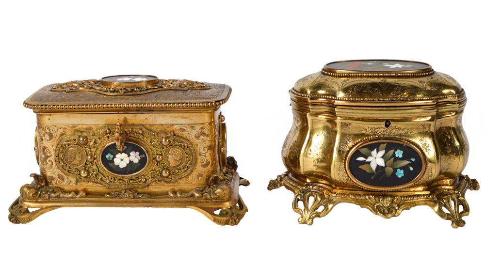 TWO PIETRA DURA AND BRONZE