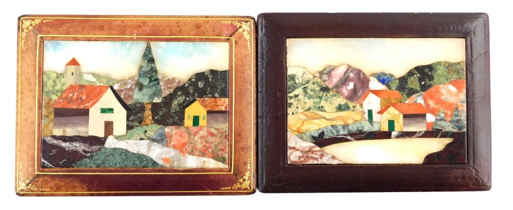 TWO PIETRA DURA AND LEATHER