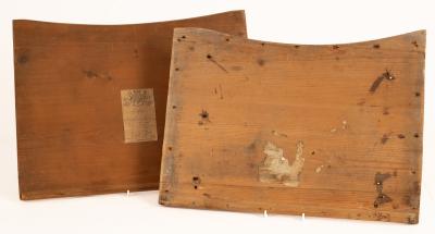 Two pine sedan chair seats, each