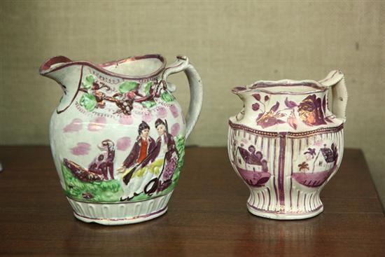 TWO PINK LUSTRE PITCHERS. One