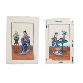 TWO PITH PAINTINGS OF FIGURES