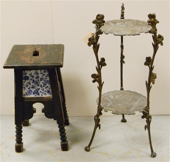 Two plant stands  one metal  two