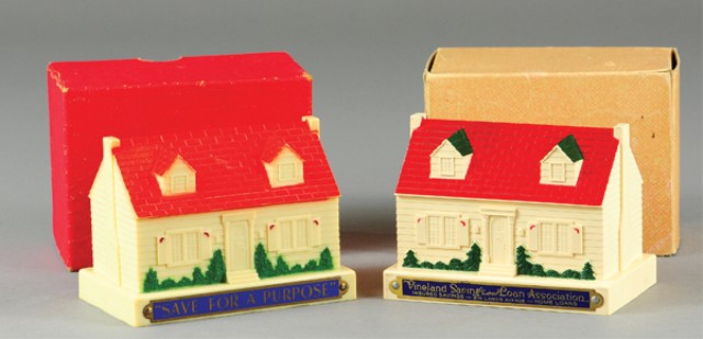 TWO PLASTIC BUILDING STILL BANKS