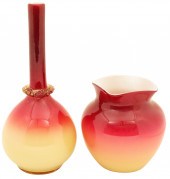 TWO PLATED AMBERINA GLASS VASE