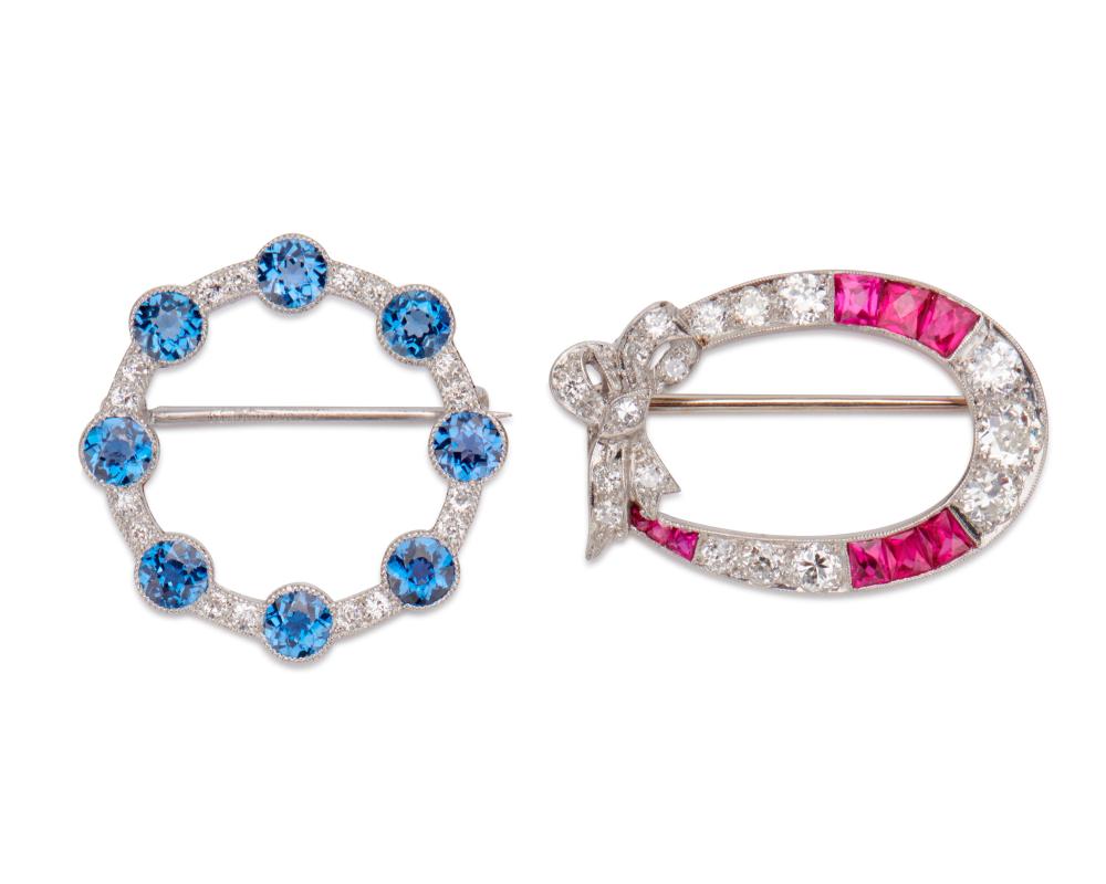 TWO PLATINUM, DIAMOND, AND GEMSET