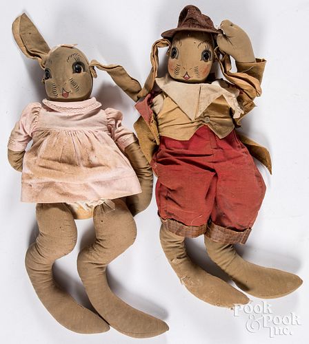 TWO PLUSH RABBITSTwo plush rabbits,