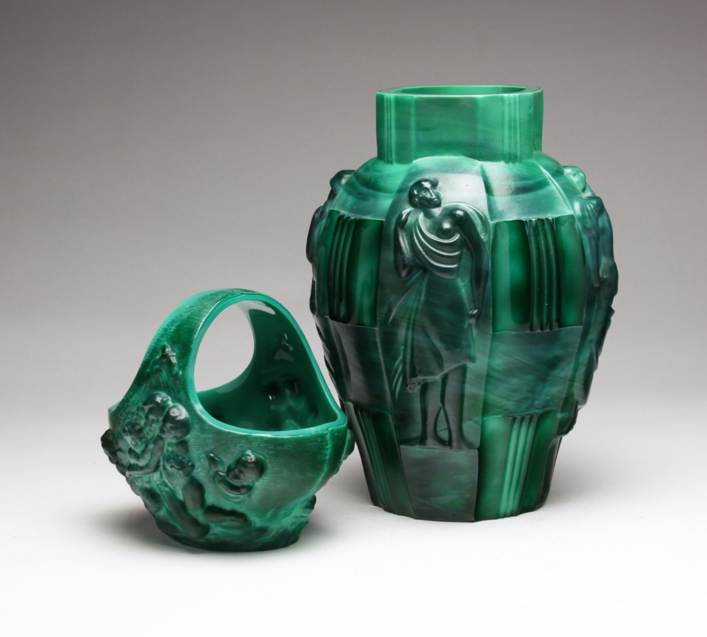 TWO POLISHED MALACHITE PIECES.