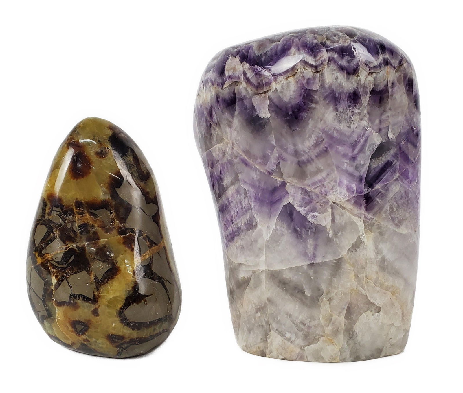 TWO POLISHED STONE BOULDERS, 8" X 5