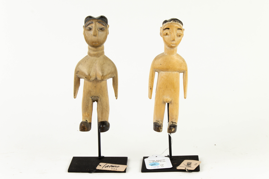 TWO POLYCHROME CARVED EWE DOLLS Two