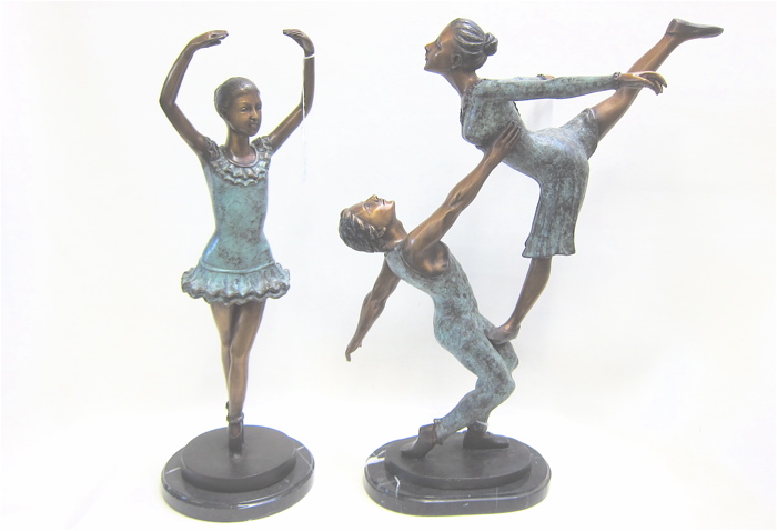 TWO POLYCHROME FIGURAL BRONZE